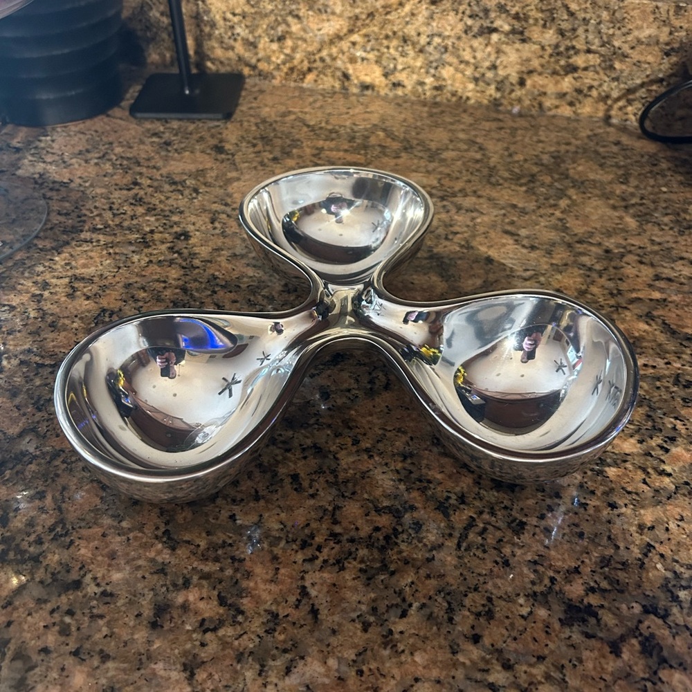 Nambe Modern Triple Condiment Server
